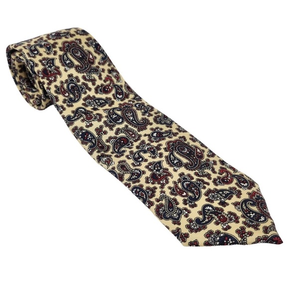 Oscar De La Renta  Mens 100% Silk Ivory Red Blue Paisley Tie - Picture 1 of 4